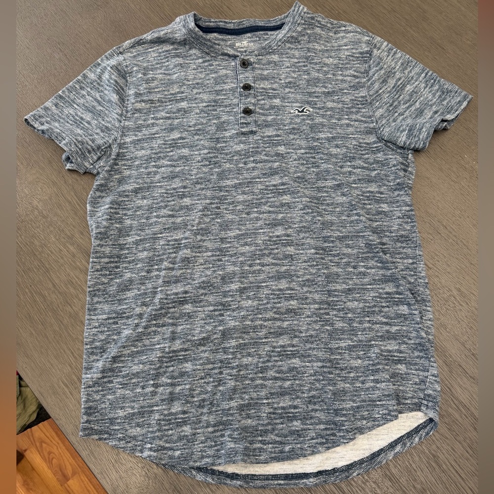 Hollister Heathered Blue Henley Tee